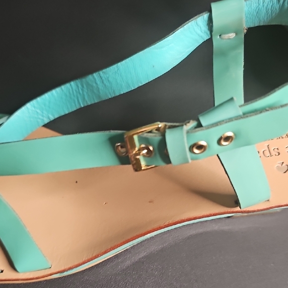 Kate Spade Shoes Women's Aqua Teal Blue Patent Leather Wedge Sandals Size 8 - Picture 4 of 7